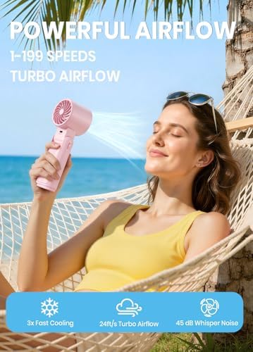 Portable Handheld Turbo Fan, 1-199 Speed Adjustable, Pink - Image 2