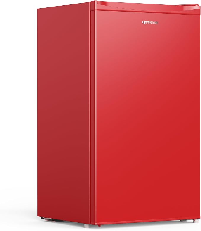 Upstreman 3.2 Cu.Ft Mini Fridge with Freezer, Red-BR321 | Adjustable Thermostat, Energy Saving, Low Noise, Reversible Door, Small Refrigerator for Dorm, Bedroom, Office by StartUpLiveBetter