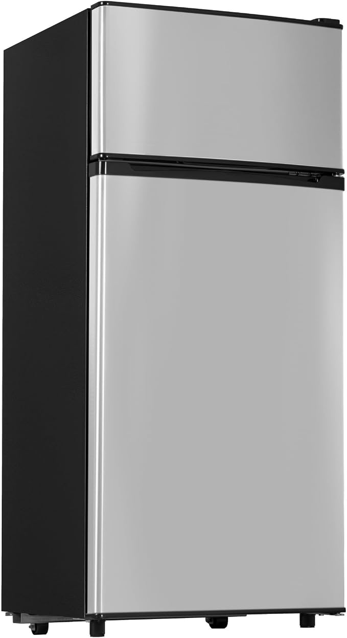 4.5 Cu.Ft Mini Fridge Freezer for Dorm/Office, 2-Door, Quiet | 4.5 cu ft mini fridge with separate freezer, quiet 38dB for sleep, 7-level thermostat, adj shelves, for dorm/office/kitchen. by Manastin