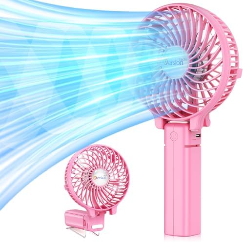 VersionTECH. Portable Handheld Fan, Powerful+Durable+4000mAh+180° Foldable, Mini Table Fans with USB Rechargeable Battery Operated Cooling Accessories for Personal Use, Travel, Office Pink by VersionTECH