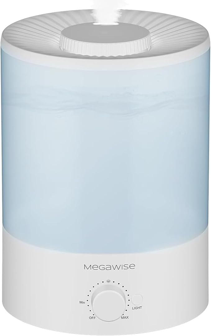 MegaWise Healthy Top-Refill Cool Mist Humidifiers for Bedroom, 24dB Ultrasonic Air Vaporizer with Water Filter for Baby [PP Material], Colorful Night Light,1 Gal Essential Oil Diffuser, Auto Shut Off by MEGAWISE