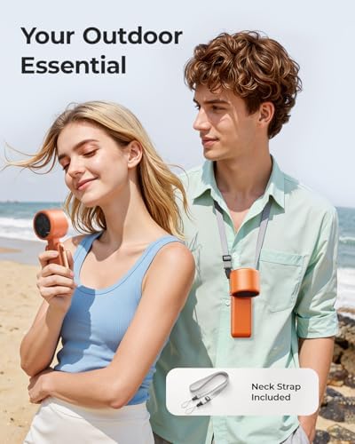 Portable Handheld Turbo Fan - 5 Gear High Speed 4000mAh Rechargeable Mini Personal Hand Fan Blow Cold Air, Battery Operated Travel Essentials, Gifts for Women, Men (Cosmic Orange) - Image 3