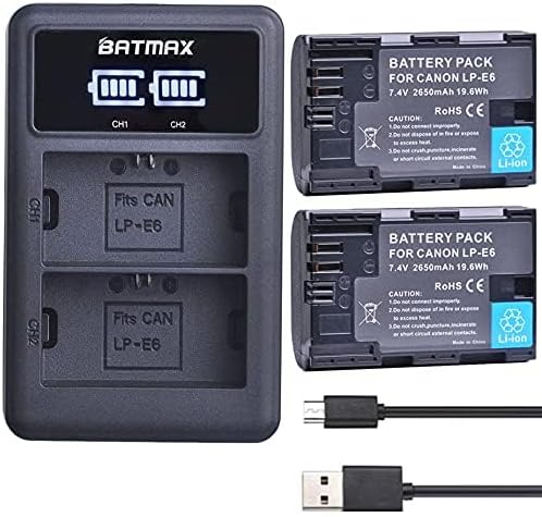 Batmax 2Pcs 2650mAh LP-E6 LP-E6N Battery + LED Dual Charger - Image 2