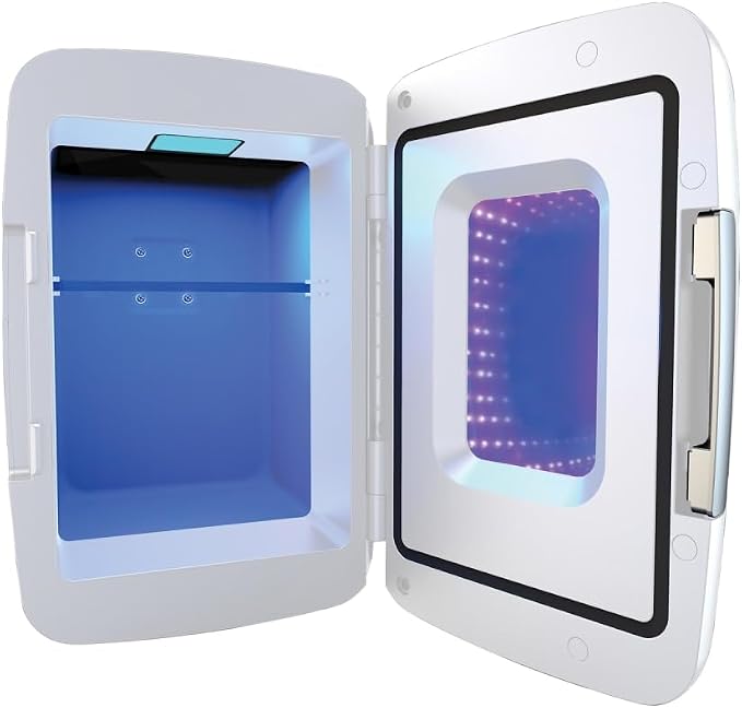 Frigidaire Gaming Light Up Mini Beverage Refrigerator, 6 can, 4 liters, Cooler with large see through door and LED lights Perfect for Gaming Experience, Home, Office, or Cars.12V Charger (White) - Image 3