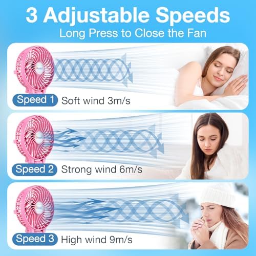 VersionTECH. Portable Handheld Fan, Powerful+Durable+4000mAh+180° Foldable, Mini Table Fans with USB Rechargeable Battery Operated Cooling Accessories for Personal Use, Travel, Office Pink - Image 3