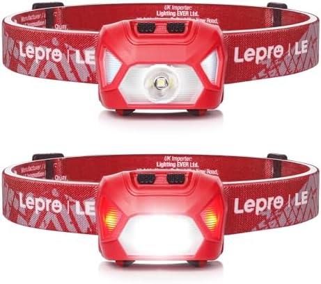 Lepro Headlamp Battery Powered Waterproof LED Headlight 2 Pack - Red by Lepro