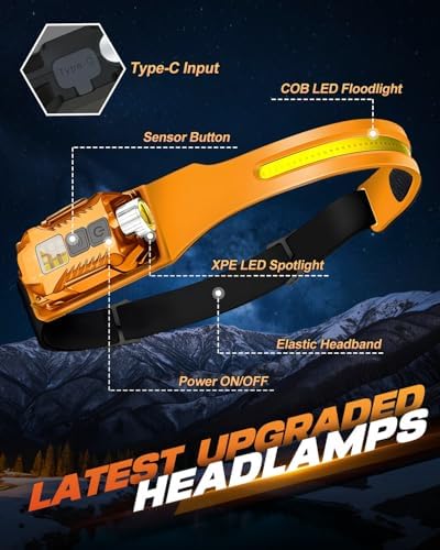 Victoper Rechargeable Headlamp 2Pack, Detachable 230° Wide Beam LED 2in1 Head Lamp with Motion Sensor, Hard Hat Head Light for Adults, 9 Modes Flashlight for Running Hunting Camping Essentials Gear - Image 4
