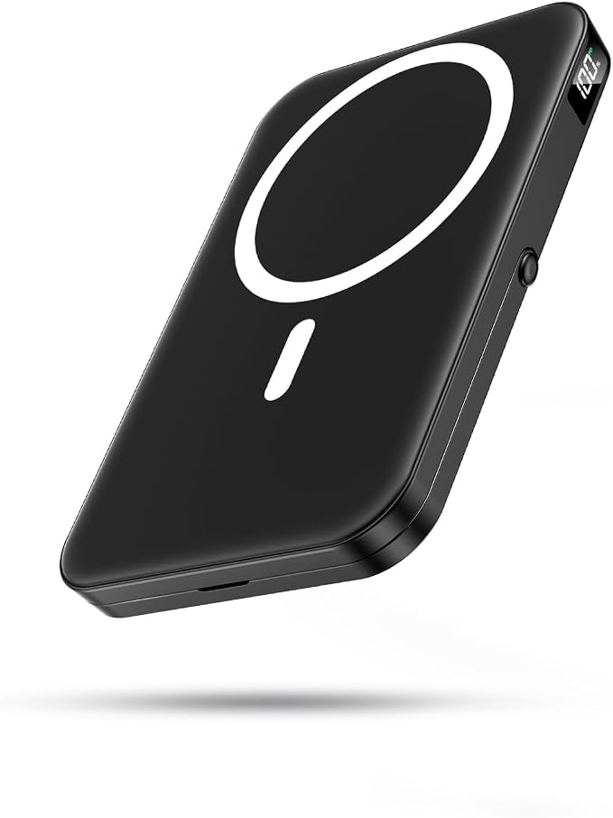 Portable Charger for Magsafe Battery Pack,10000mAh Power Bank with Foldable Stand,Travel Essential PD 22.5W Fast Charge,Magnetic Charge Wireless Charger for iPhone 17/16/15/14/13/12 Series–Black by LENUTO