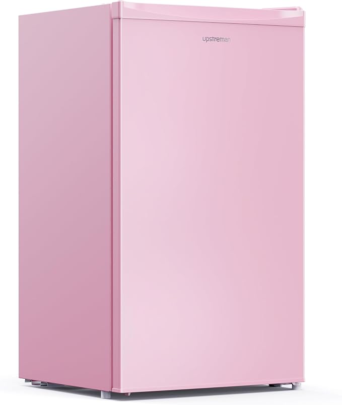 Upstreman 3.2 Cu.Ft Mini Fridge with Freezer, Pink-BR321 | Adjustable Thermostat, Energy Saving, Low Noise, Reversible Door, Small Refrigerator for Dorm, Bedroom, Office by StartUpLiveBetter