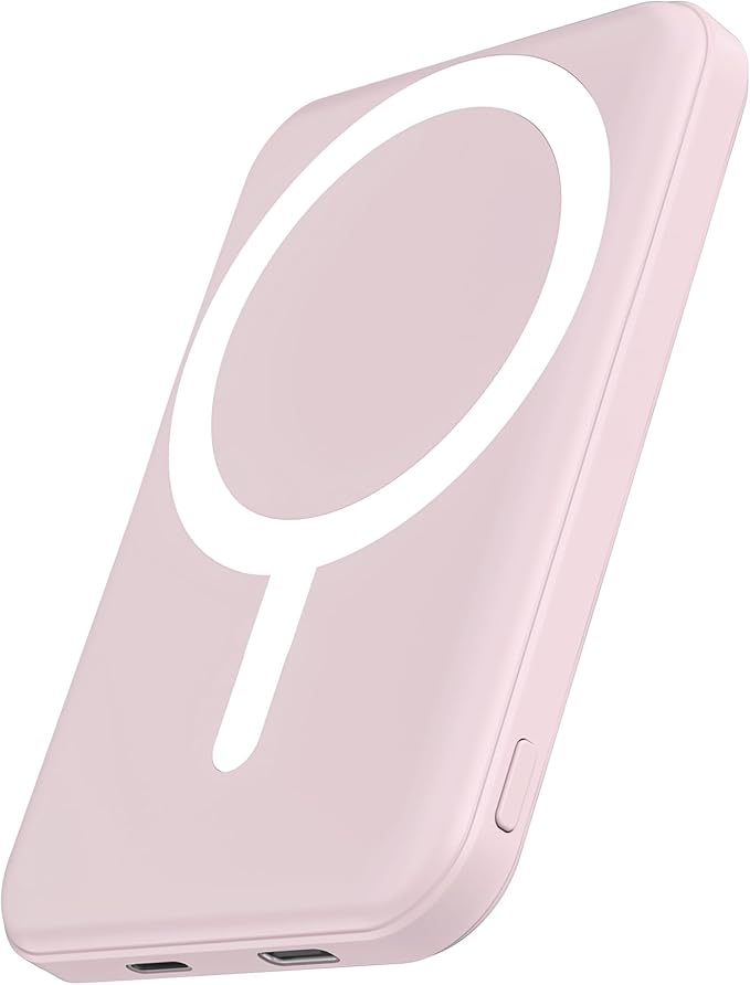 podoru for Magsafe Battery Pack, 5000mAh Magnetic PowerBank with Type-C Cable 20W PD Fast Charging Lighting Input Wireless Charger for iPhone 17/16/15/14/13/12/ All Series-Light Pink by PodoruPowerBank