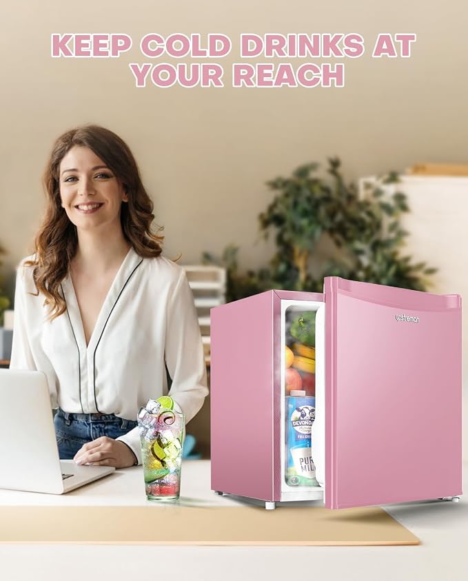 Upstreman 1.7 Cu.ft Mini Fridge with Freezer, Pink-FR17 | Dorm Essentials, Adjustable Thermostat, Energy Saving, Low Noise, Compact Refrigerator for Dorm, Office, Bedroom - Image 9