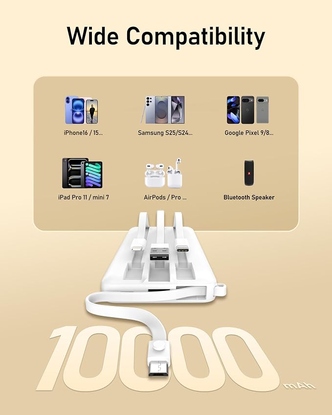 VEEKTOMX Portable Charger Built-in Cables, 10000mAh Power Bank for iPhone, Fast Charge USB C Battery Pack Travel Essentials Powerbank Compatible with iPhone 17/16/15/14, Samsung S25/24, Android, etc - Image 5