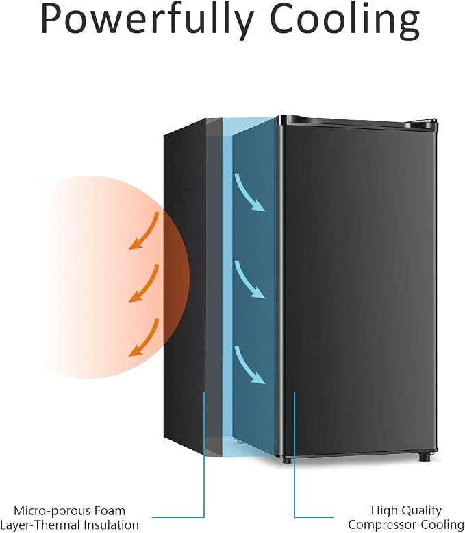 Seaoola Mini Fridge with Freezer, Single Door 3.1 Cu.Ft, Compact Mini Refrigerator, LED Light, Adjustable Thermostat, Removable Glass Shelves, Small Refrigerator for Dorm/Office/Bedroom(Black) (Black) - Image 5