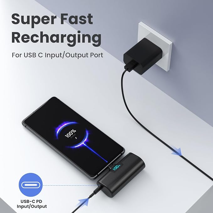 [2-Pack]Portable Charger for iPhone 17/16/15 Series,Upgraded 5200mAh PD USB C Power Bank Built-in USB-C Connector, Battery Pack Compatible with iPhone 17/17 Pro/17 Pro Max/16/15 Series,Samsung,Android - Image 3
