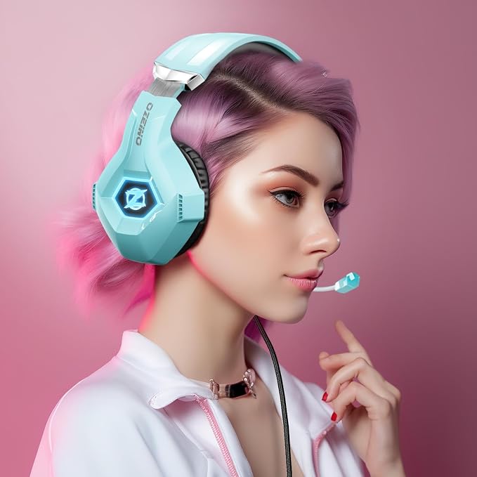Ozeino Gaming Headset for PC, Ps4, Ps5, Xbox Headset with 7.1 Surround Sound, Gaming Headphones with Noise Cancelling Mic RGB Light Over Ear Headphones for Xbox Series X/S, Switch-Light Blue - Image 7