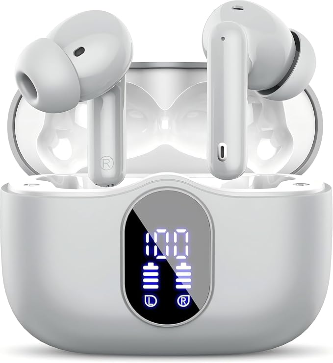 Wireless Earbuds, Bluetooth 5.4 Headphones Bass Stereo, Graphite Gray | Ear Buds with Noise Cancelling Mic LED Display, 36H, IP7 Waterproof in Ear Earphones for Laptop Pad Phones Sports Workout by Btootos