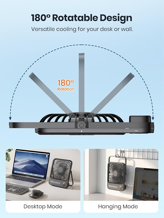Warmco 10000mAh Portable Travel Fan 7-inch, Max 24H Runtime, Ultra-thin Quiet Rechargeable Battery Operated Desk Fan with Digital Display for Camping, Office, Bedroom, Cruise Essentials - Image 8
