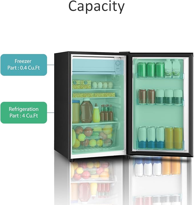 4.4 Cu.Ft Mini Fridge with Freezer, Single Door Mini Refrigerator, 5 Settings Temperature Adjustable, Compact Refrigerator for Apartment,Dorm, Office, Bedroom - Image 5