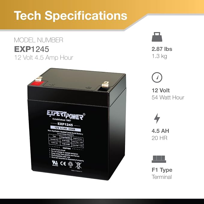 ExpertPower EXP1245-12V 4.5Ah Rechargeable SLA Battery - Image 3