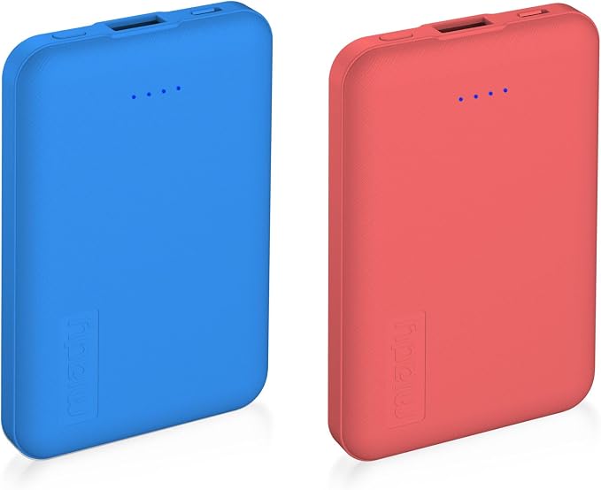 Miady 2-Pack 5000mAh Mini Portable Charger, 5V 2.4A USB-C Output Fast Charging Battery Pack Travel Small Power Bank Compatible with iPhone 16/15 Galaxy S24/S22 iPad Android etc (Red + Blue) by Miady