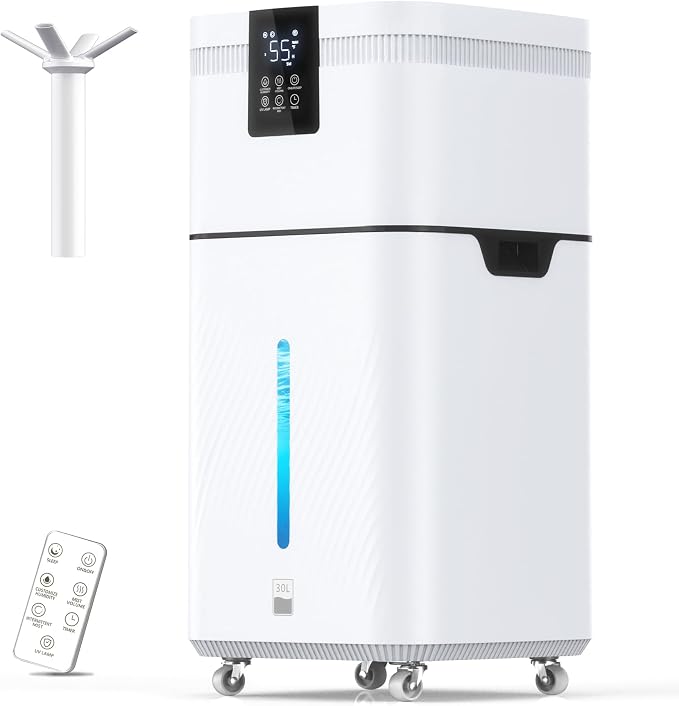 30L/7.93Gal Humidifier Large Room 4200 ft², Supersized Cool Mist, 120H Quiet Humidifiers for Bedroom, 3000mL/h Mist Output, Touch/Remote Control, Humidifiers for Home, Whole House, Plant, White by LRAZU