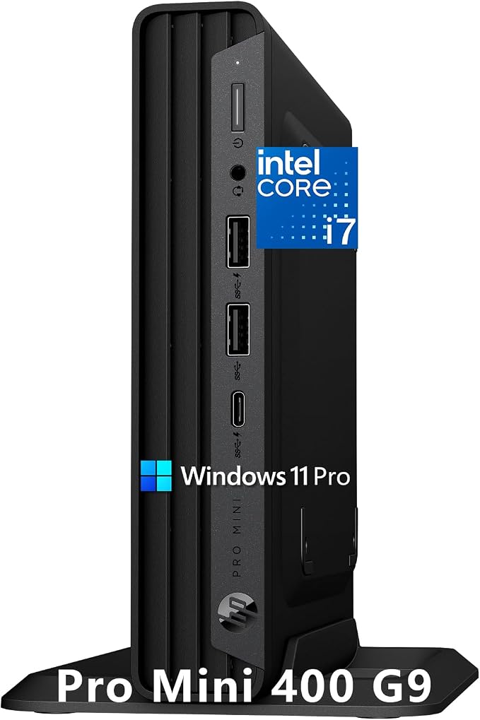 HP Prodesk 400 Mini PC, i7-12700T, 16GB DDR4 RAM, 512GB SSD, Windows 11 Pro | Ultra-Compact & Silent Design Desktop Computer for Business, 3X 4K Display Support, Wired Keyboard & Mouse & Stand by HP