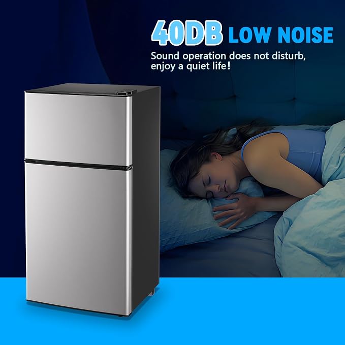 Mini Fridge with Freezer 2.4 Cu.ft Mini Refrigerator Double Doors Dorm Fridge Compact 7 Modes Temp Suit for Apartment Bedroom Office Silver - Image 7