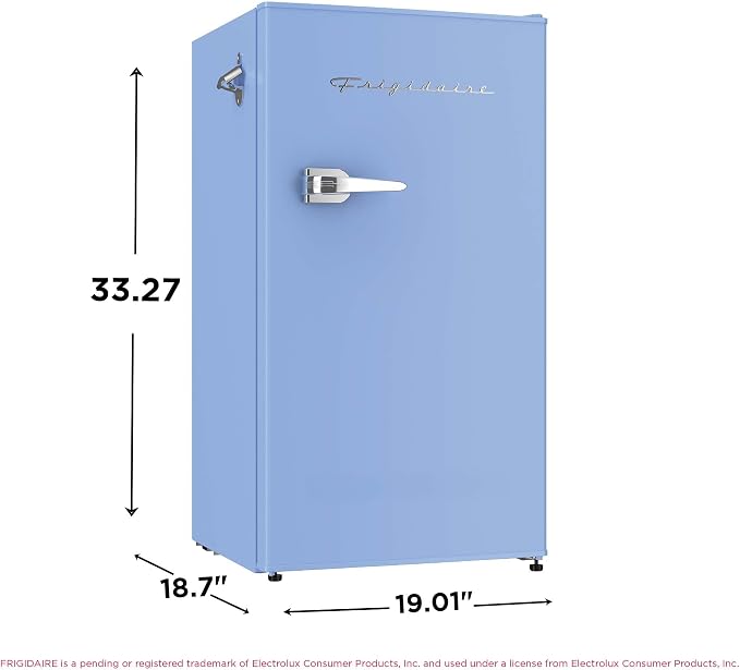 Frigidaire Retro Compact Fridge with Chiller, 3.2 cu ft Countertop Fridge with Built-In Bottle Opener, Compact Refrigerator for Office, Bedroom, Dorm Room or Cabin - 16.5" D x 19" W x 31" H (Blue) - Image 5