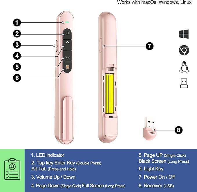 QUI Presentation Clicker with Volume Control, 2.4GHz USB Wireless Presenter - Image 3