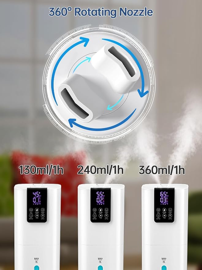 8L Smart Humidifiers for Bedroom Large Room, 2.1Gal Cool Mist Top Fill Diffuser Ambient Light, App & Remote Control, 3 Mist Modes, Quiet Humidifier for Home Office Plant (White) - Image 6