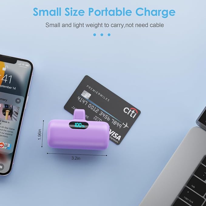[2 Pack] Small Portable Charger for iPhone,Upgraded 5000mAh PD Fast Charging Power Bank, LCD Display Cute Mini Battery Pack Compatible with iPhone 14/14 Pro Max/13/13 Pro/12 Pro/11/XR/X/8,Black+Purple - Image 4
