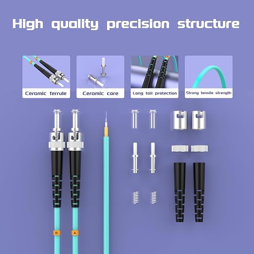 OM3 Fiber Patch Cable ST/UPC to ST/UPC 25ft/7.5meters 10BG/Gigabit Multimode - Image 4