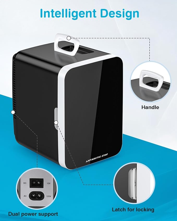 Antarctic Star Compact Mini Fridge, 10L Portable Small Refrigerator, 2.6 Gal Desktop Fridge with AC/DC Adapters, Small Cosmetics Cooler for Beverage, Food, Makeup, Bedroom, Office, Dorm, Black - Image 4