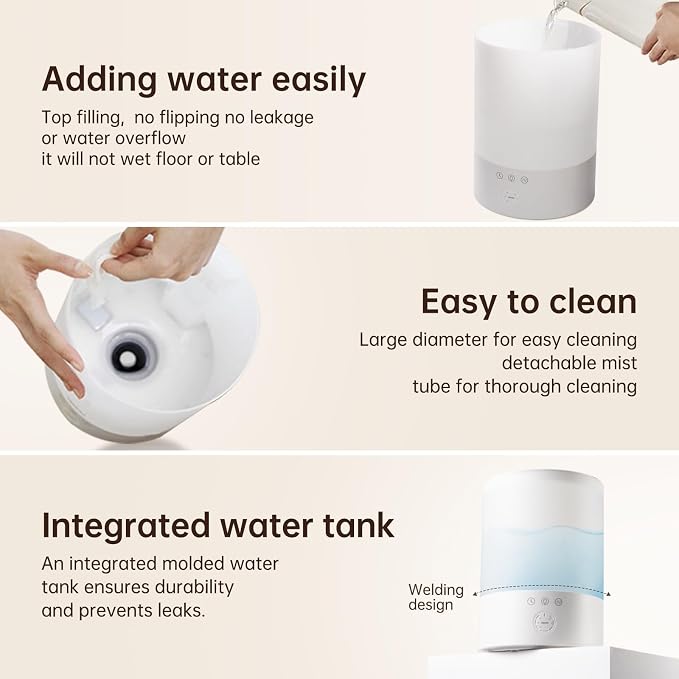 YOGIN Humidifiers for Bedroom Large room,Top fill 2.5L Ultrasonic cool mist Humidifiers for Baby Nursery and Plants,Up to 24 Hours, 24db Quiet,Night Light, Auto Shut Off, Easy Clean Humidifier - Image 7