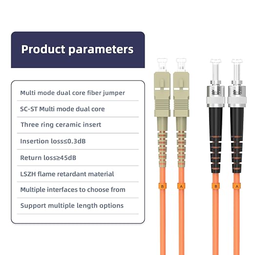 SC/UPC to ST/UPC Fiber Patch Cable OM1 Multimode Duplex 62.5/125μm 20M/65.6FT - Image 3