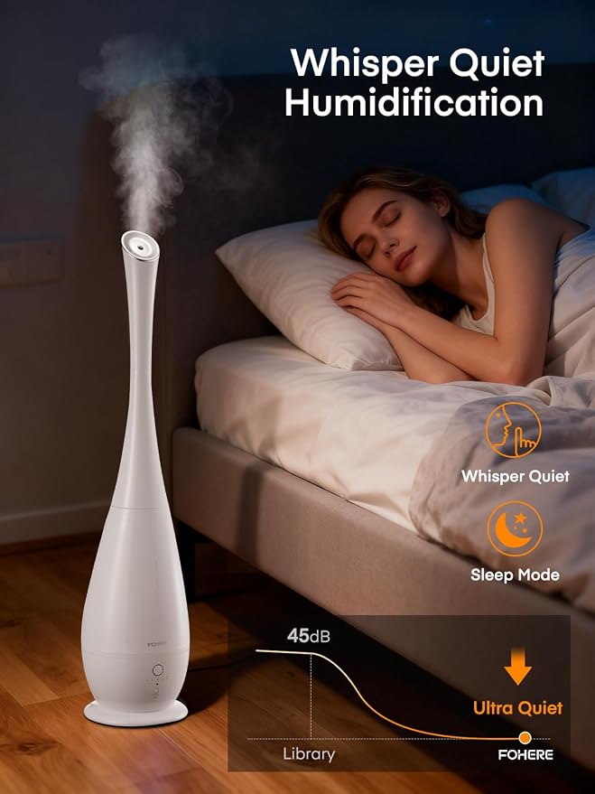 FOHERE Humidifiers for Bedroom Large Room, 5L Cool Mist Quiet Humidifier 48H Long Last for Indoor Plant, Baby, Home, Office with Humidity Sensor, Aroma Box, 3 Speed Settings, White - Image 3