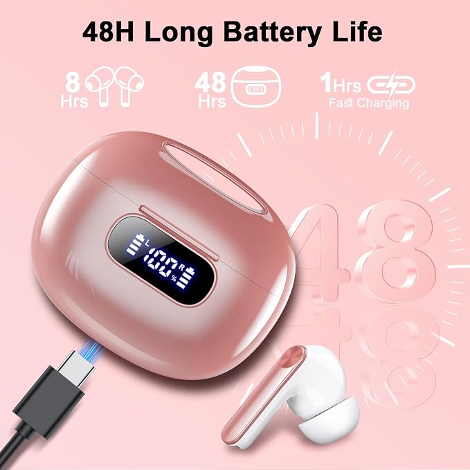Wekily Wireless Earbuds, Bluetooth 5.3 Headphones LED Power Display, 2025 New Wireless Earphones, 4 ENC Noise Cancelling Mic, HiFi Stereo, 48H Playtime Mini Case IP7 Waterproof for iOS Android - Image 4