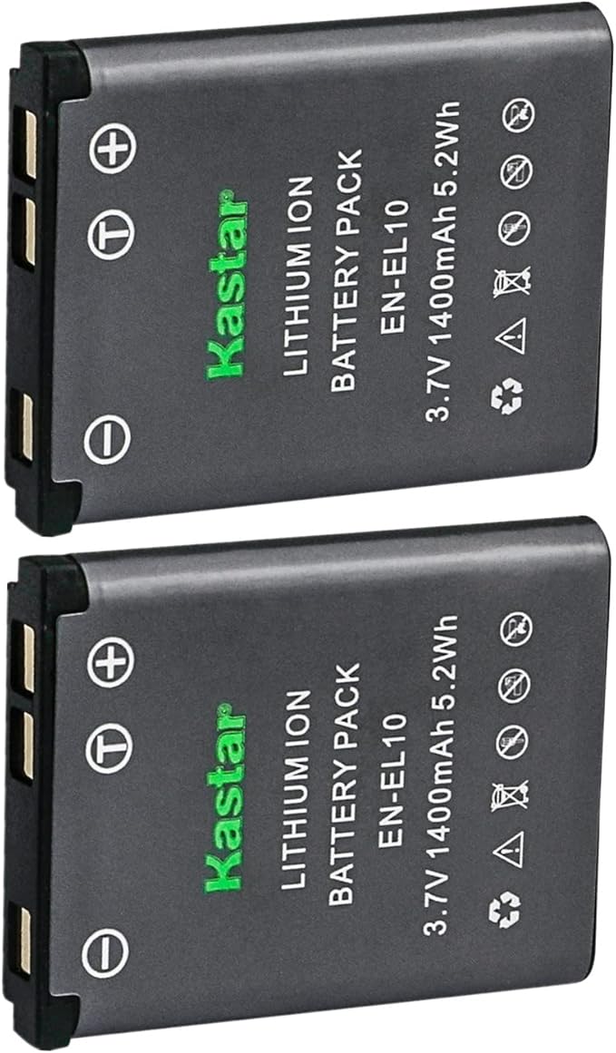 Kastar 2 Pack Battery for Nikon EN-EL10 and Nikon S60 S80 S200 S210 S220 S230 by Kastar