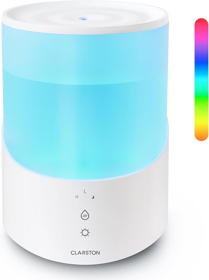 Clarston Humidifiers for Bedroom, 2.5L Cool Mist Humidifier with Essential Oils Diffuser and Nightlight, Top Fill Humidifiers for Home Large Room, Timer, Auto Shut-off, 25H Runtime by Clarston