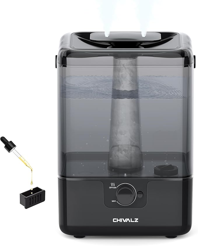 CHIVALZ Humidifiers for Bedroom Large Room Home, 6L Cool Mist Humidifier for Baby and Plant, Oil Diffuser, Top Fill Humidifier with Night Light, Quiet 26dB, Up to 50H, Black 1Pack by CHIVALZ