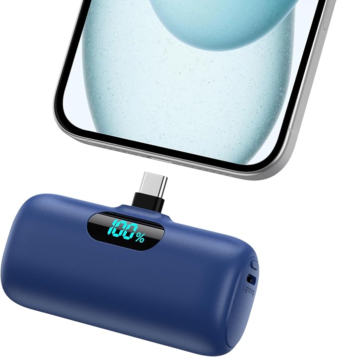 Mini Portable Charger USB C Power Bank,Upgraded 5000mAh PD Fast Charging Battery Pack Built-in USB-C Connector Travel Essential for iPhone17/17Pro/17Pro Max/Air/16 Plus/16Pro Max/15 Series Android by HETP