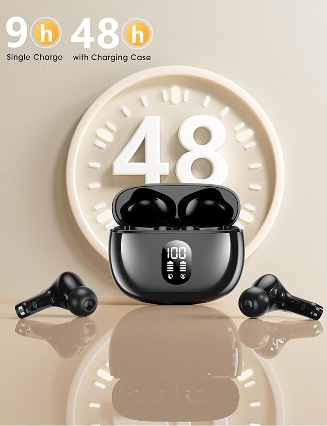 Wireless Earbuds, Hi-Fi Deep Bass Ear Buds, 48H Playtime In-Ear Headphones | 2 Mics for Clear Calls, LED Display, IPX7 Waterproof, Touch Control, Lightweight Bluetooth Earphones for iPhone/TV,Blueblack - Image 4