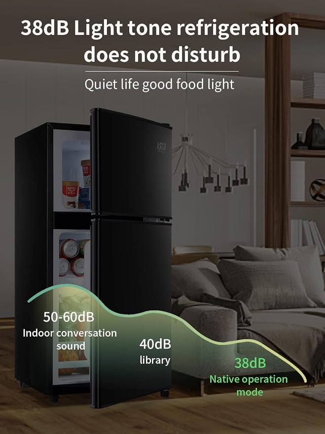 Mini Fridge With Freezer,3.5 Cu. Ft Compact Refrigerator With 2 Doors,7- Level Adjustable Thermostat, Removable Glass Shelves For Bedroom, Office, Kitchen, Apartment, Dorm, Black - Image 6