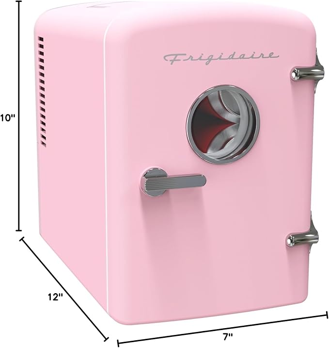 Frigidaire Retro 9-Can Mini Personal Fridge Portable Cooler for Car, Office, Bedroom, Dorm Room, or Cabin, 11.8" D x 7.1" W x 10.1" H, PINK - Image 4