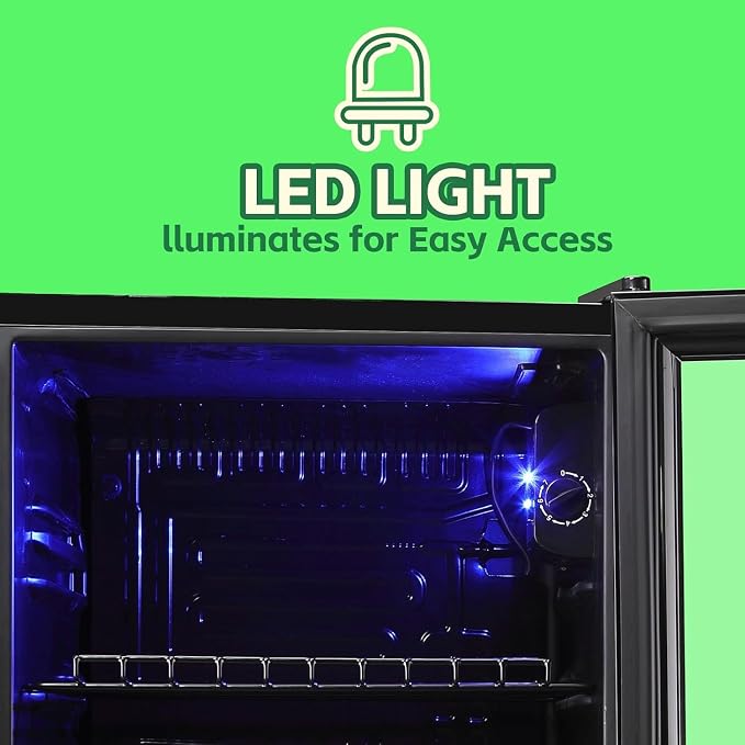 Beverage Refrigerator Cooler 2.6 Cu.Ft 85 Can Mini Small Fridge Black | Large Capacity with Glass Door, LED Light & Adjustable Shelves for Soda Beer Wine, Perfect for Home Bar Office - Image 7