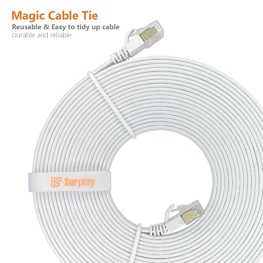 Cat7 20FT Ethernet Cable Flat-White-10Gbps Ultra Slim High Speed Gold-Plated - Image 7