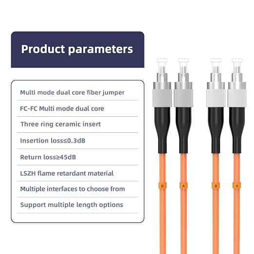 FC/UPC to FC/UPC Fiber Patch Cable, 3M/9.8FT OM1 Multimode Duplex 62.5/125µm - Image 3