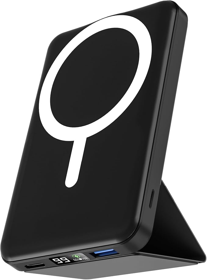 podoru for Magsafe Battery Pack, Foldable 10000mAh Magnetic Power Bank with USB-C Cable LED Display 22.5W PD Fast Charging Wireless Portable Charger for iPhone 17/16/15/14/13/12 Series-Black by PodoruPowerBank