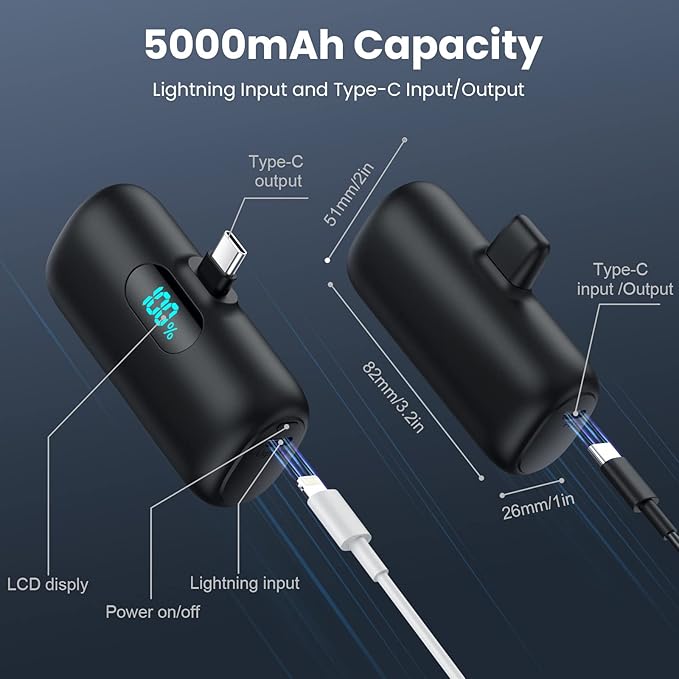 [2-Pack]Portable Charger for iPhone 17/16/15,Mini Power Bank 5000mAh PD USB C Portable Phone Charger,Travel Essential Battery Pack for iPhone 17/17 Air/16/16 pro/15/15 pro Max/Android/Samsung/Moto/LG - Image 4