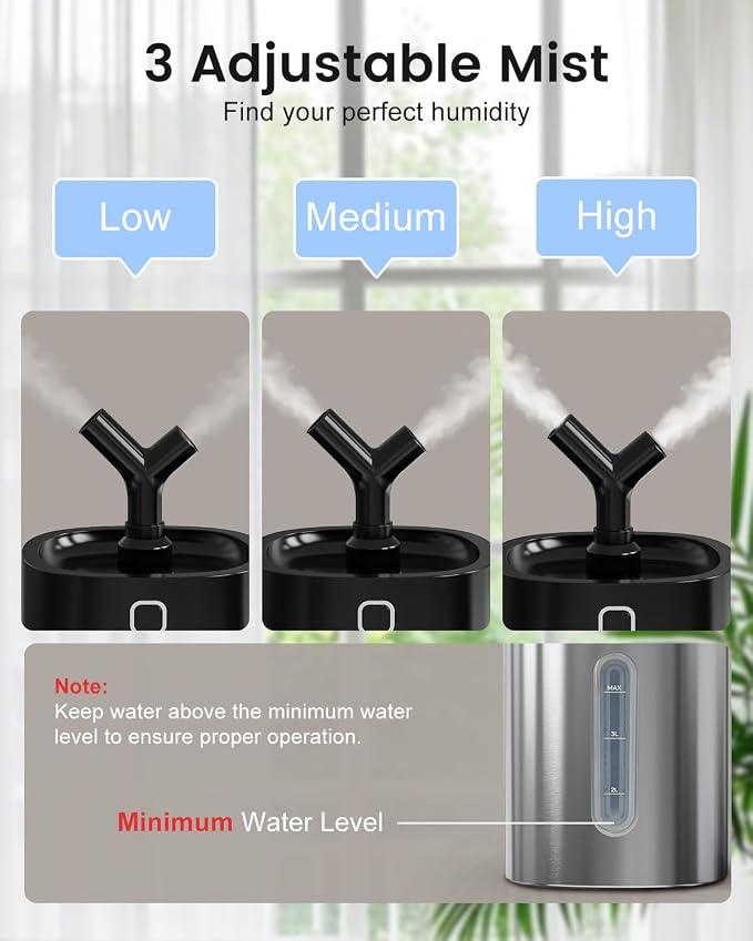 Feekaa Stainless Steel Humidifier Dishwasher Safe, 4L/1Gal Cool Mist Humidifiers for Bedroom, Easy Clean Humidifier Large Room, Humidifiers for Baby Nursery Living Room Office Plant, Black - Image 5